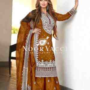 Faux Georgette Embroidered Gharara Set with Dupatta