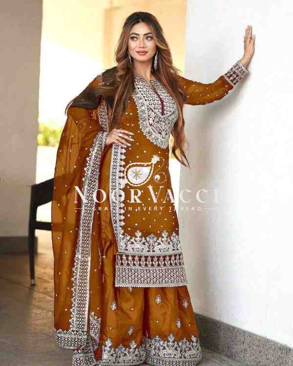 Faux Georgette Embroidered Gharara Set with Dupatta