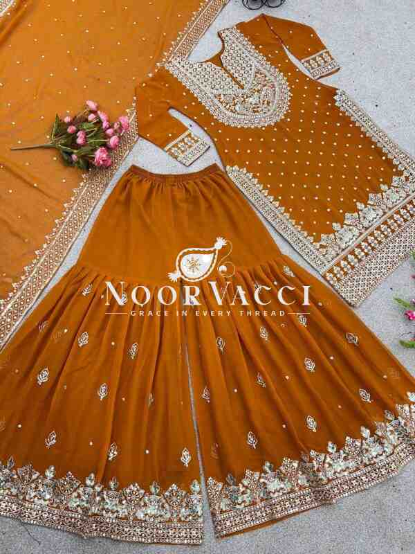 Faux Georgette Embroidered Gharara Set with Dupatta - Image 2