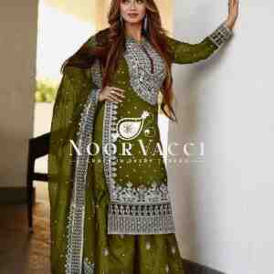 Faux Georgette Embroidered Gharara Set with Dupatta