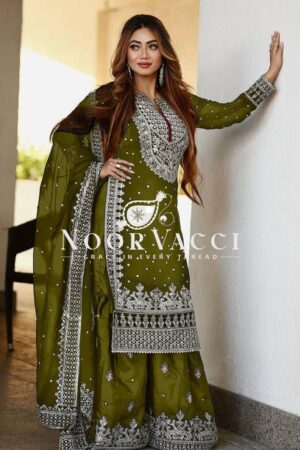Buy Faux Georgette Embroidered Gharara Set with Dupatta