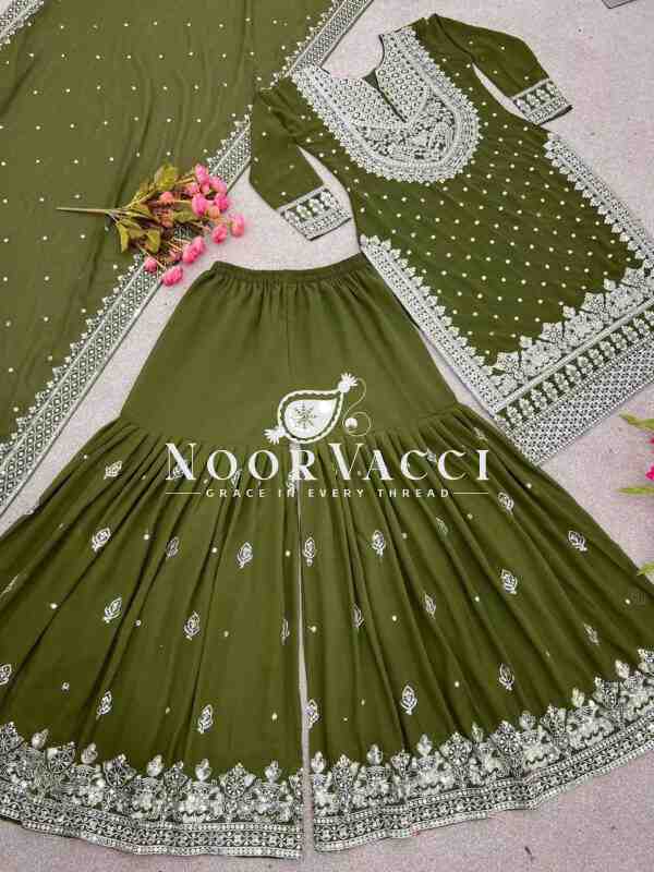 Faux Georgette Embroidered Gharara Set with Dupatta - Image 2