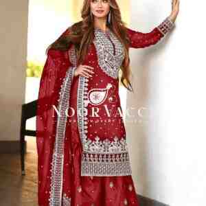 Faux Georgette Embroidered Gharara Set with Dupatta