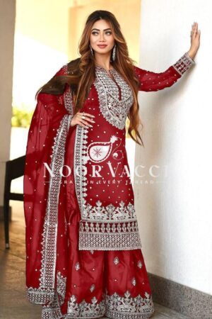 Buy Faux Georgette Embroidered Gharara Set with Dupatta