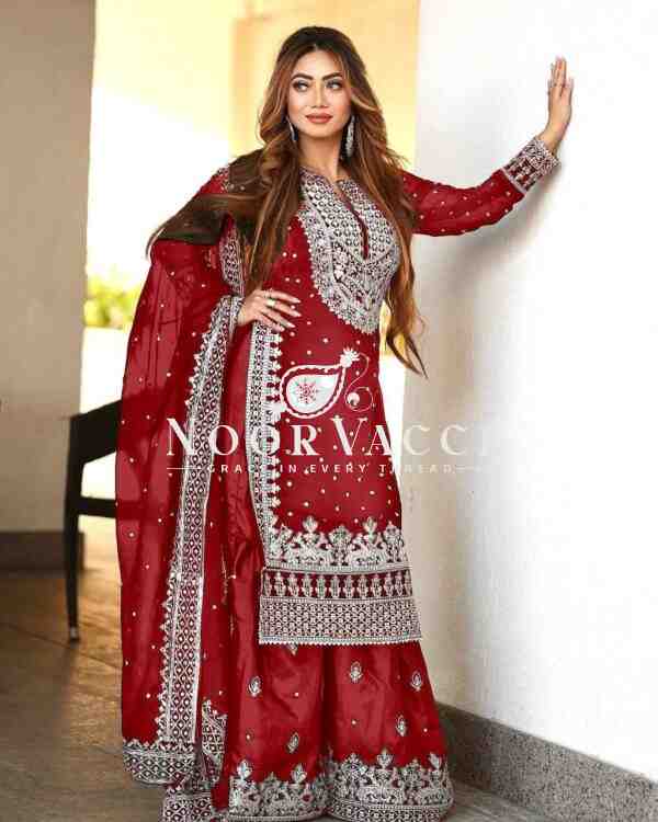 Faux Georgette Embroidered Gharara Set with Dupatta