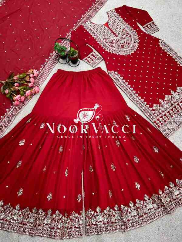 Faux Georgette Embroidered Gharara Set with Dupatta - Image 2