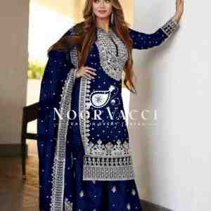 Faux Georgette Embroidered Gharara Set with Dupatta