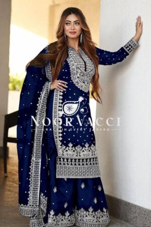 Shop Faux Georgette Embroidered Gharara Set with Dupatta