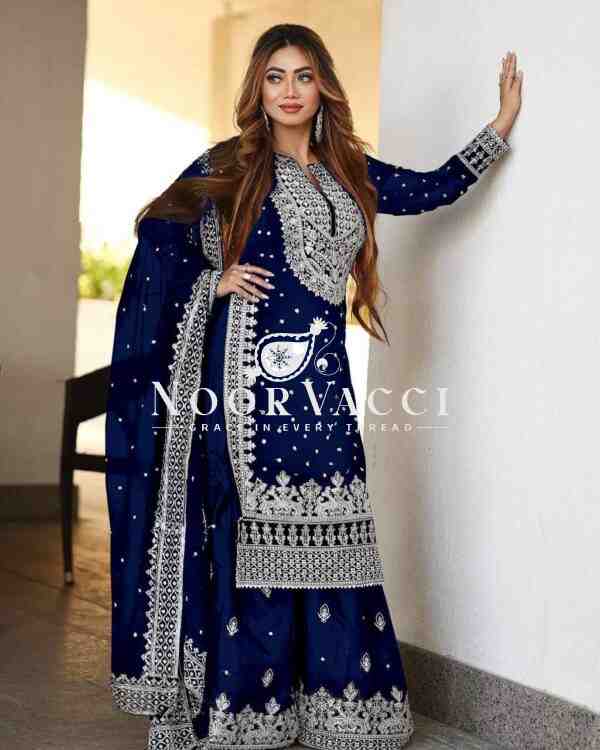 Faux Georgette Embroidered Gharara Set with Dupatta