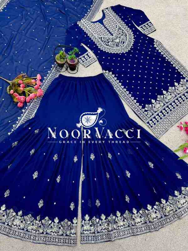 Faux Georgette Embroidered Gharara Set with Dupatta - Image 2