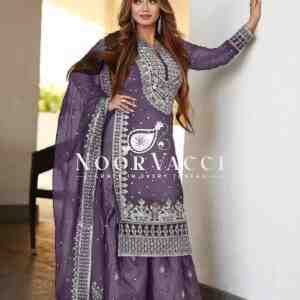 Faux Georgette Embroidered Gharara Set with Dupatta