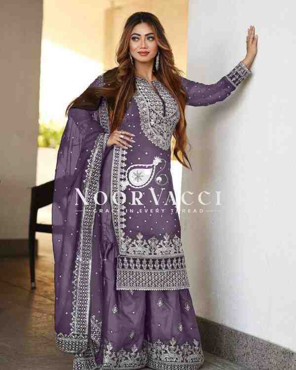 Faux Georgette Embroidered Gharara Set with Dupatta