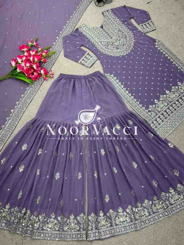 Faux Georgette Embroidered Gharara Set with Dupatta - Image 2