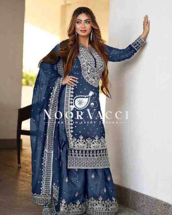 Faux Georgette Embroidered Gharara Set with Dupatta