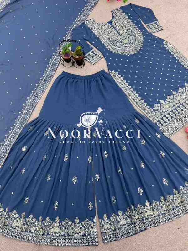 Faux Georgette Embroidered Gharara Set with Dupatta - Image 2