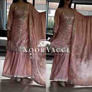 Elegant Sharara Suit Set in Heavy Chinnon Silk | Embroidered Partywear with Dupatta