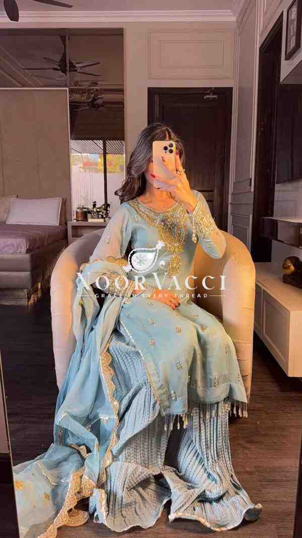 Faux Georgette Heavy Embroidered Palazzo Set with Dupatta – Fully Stitched Designer Wear - Image 4