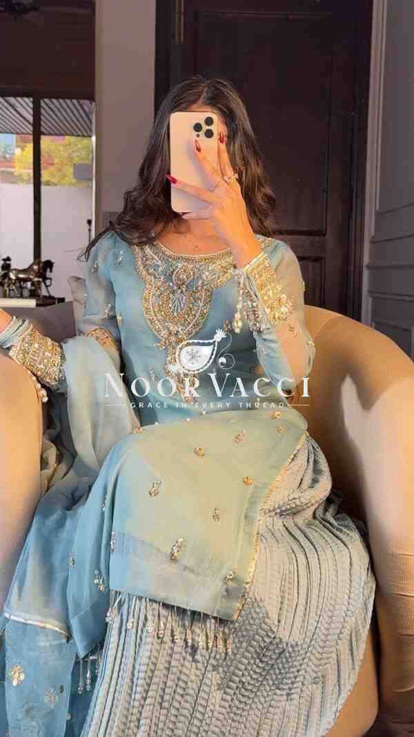 Faux Georgette Heavy Embroidered Palazzo Set with Dupatta – Fully Stitched Designer Wear - Image 5