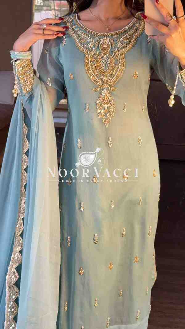 Faux Georgette Heavy Embroidered Palazzo Set with Dupatta – Fully Stitched Designer Wear - Image 6