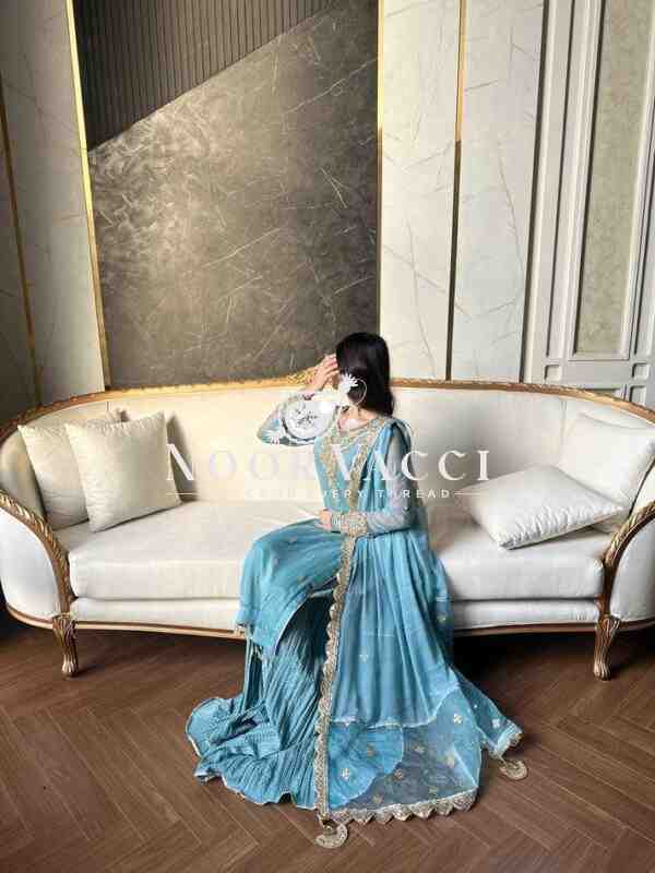 Faux Georgette Heavy Embroidered Palazzo Set with Dupatta – Fully Stitched Designer Wear - Image 2