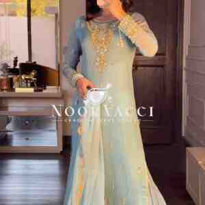 Faux Georgette Heavy Embroidered Palazzo Set with Dupatta – Fully Stitched Designer Wear