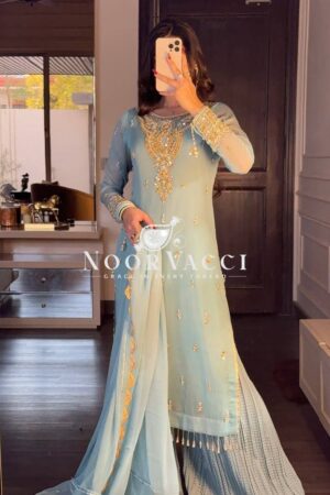 Buy Faux Georgette Heavy Embroidered Palazzo Set with Dupatta – Fully Stitched Designer Wear