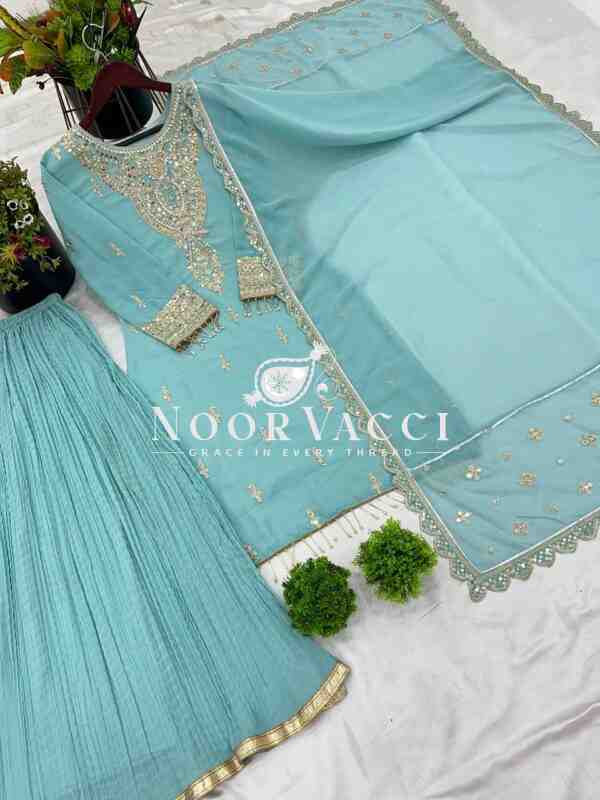 Faux Georgette Heavy Embroidered Palazzo Set with Dupatta – Fully Stitched Designer Wear - Image 10
