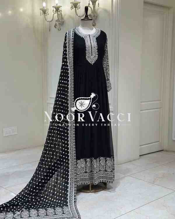 Faux Georgette Embroidered Top with Sequined Lace Dupatta - Image 2