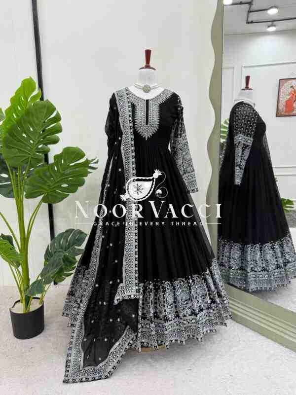 Faux Georgette Embroidered Top with Sequined Lace Dupatta