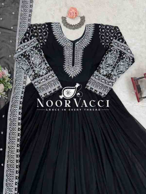 Faux Georgette Embroidered Top with Sequined Lace Dupatta - Image 5
