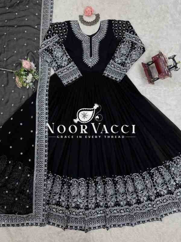 Faux Georgette Embroidered Top with Sequined Lace Dupatta - Image 7