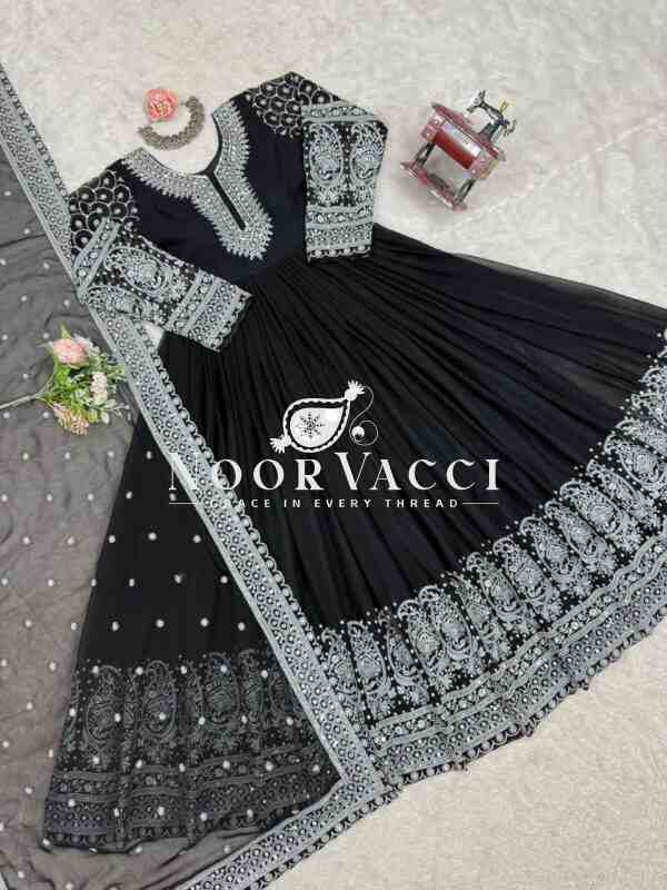 Faux Georgette Embroidered Top with Sequined Lace Dupatta - Image 8