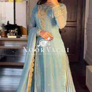 Fox Georgette Codding Sequin Embroidered Sharara Set with Dupatta