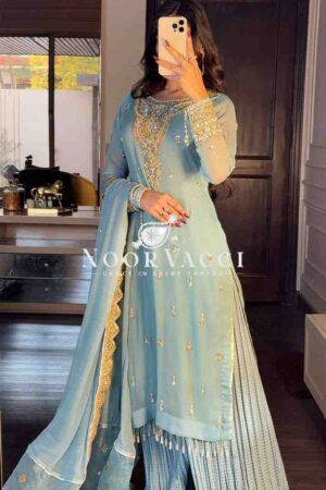 Buy Fox Georgette Codding Sequin Embroidered Sharara Set with Dupatta