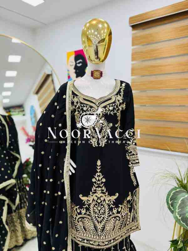 Chinon Silk Sequin Embroidered Top Sharara Set with Dupatta - Image 3