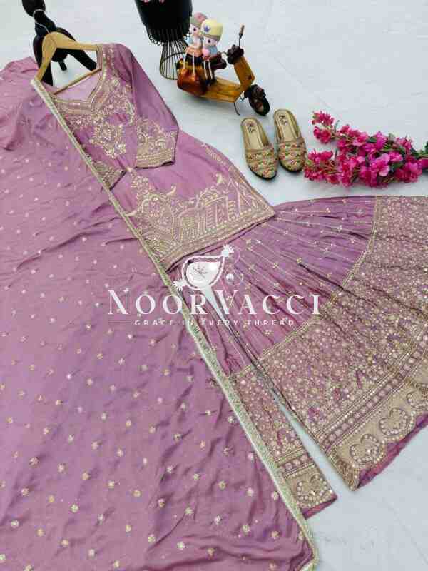 Chinon Silk Sequin Embroidered Top Sharara Set with Dupatta - Image 4