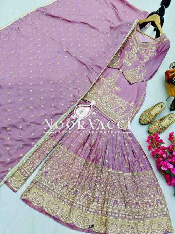 Chinon Silk Sequin Embroidered Top Sharara Set with Dupatta - Image 5