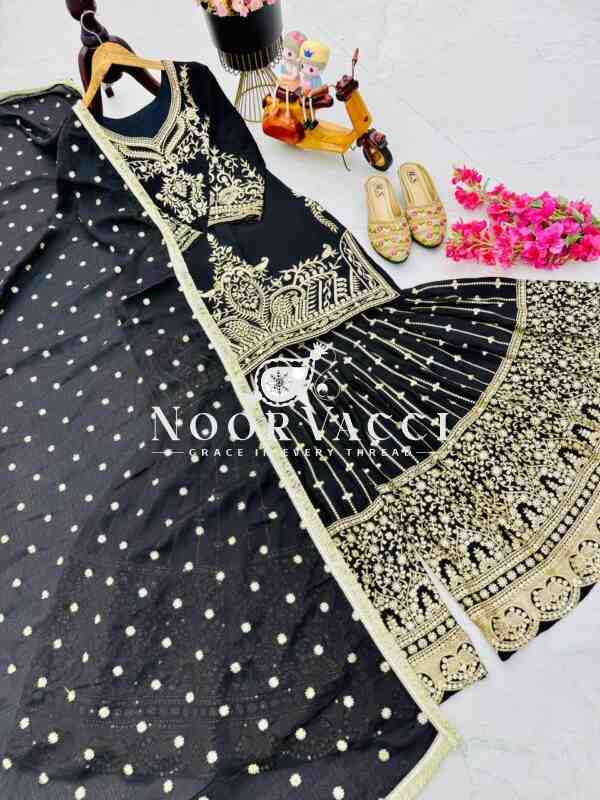 Chinon Silk Sequin Embroidered Top Sharara Set with Dupatta - Image 4