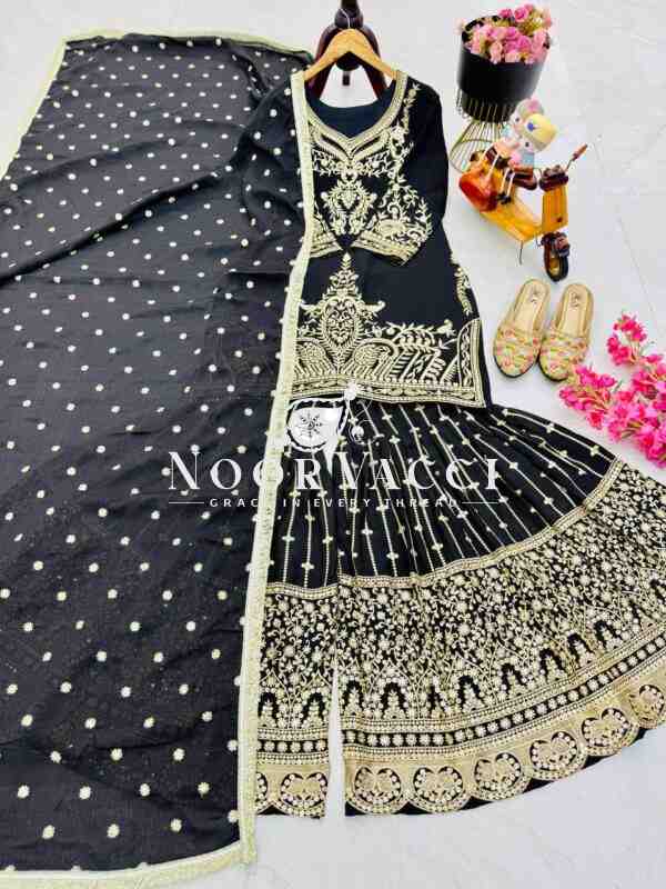 Chinon Silk Sequin Embroidered Top Sharara Set with Dupatta - Image 5