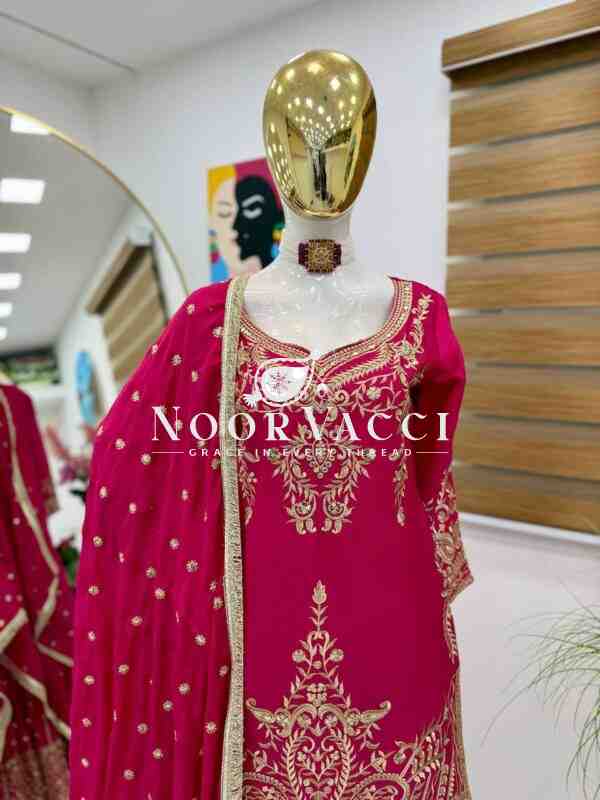 Chinon Silk Sequin Embroidered Top Sharara Set with Dupatta - Image 3