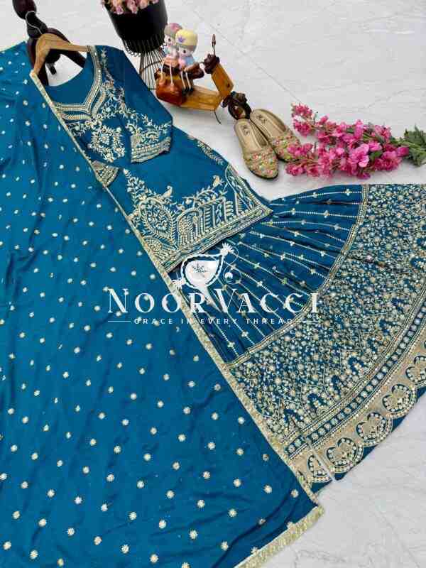 Chinon Silk Sequin Embroidered Top Sharara Set with Dupatta - Image 5