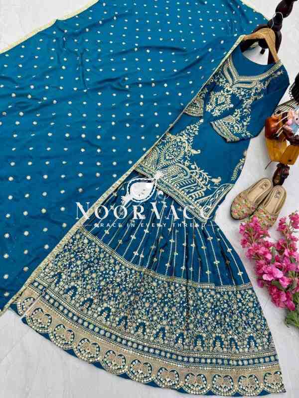 Chinon Silk Sequin Embroidered Top Sharara Set with Dupatta - Image 4
