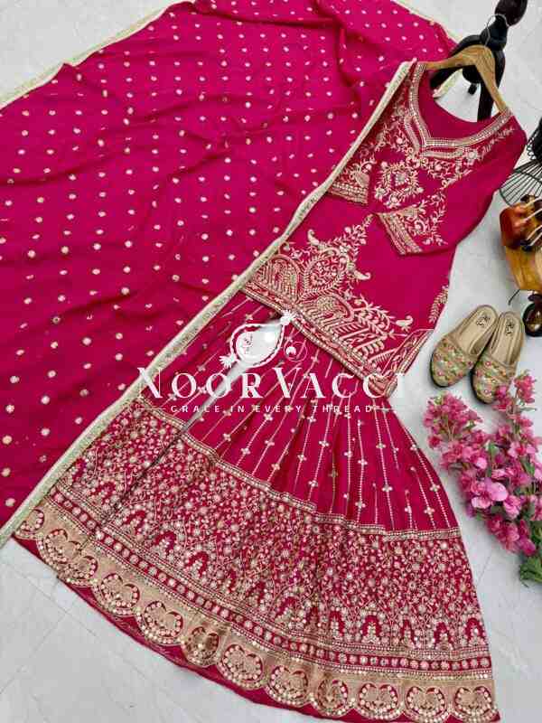 Chinon Silk Sequin Embroidered Top Sharara Set with Dupatta - Image 4