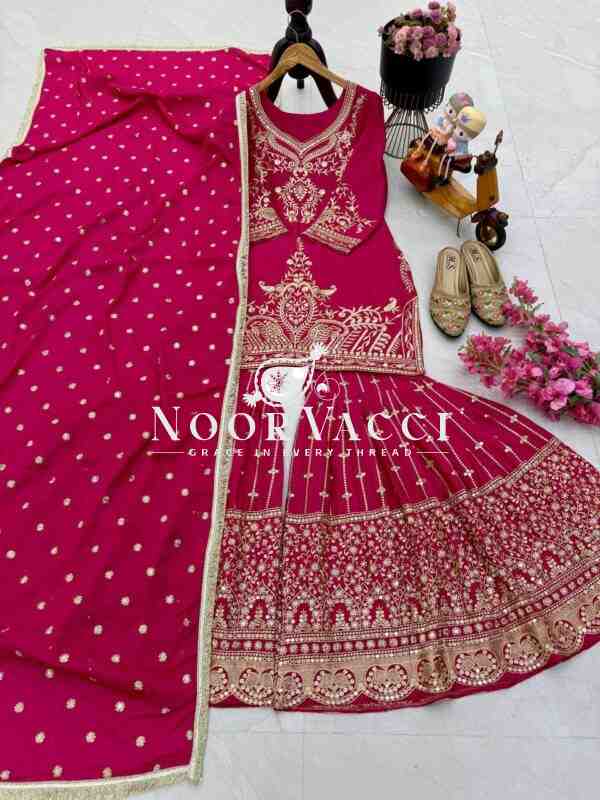 Chinon Silk Sequin Embroidered Top Sharara Set with Dupatta - Image 5