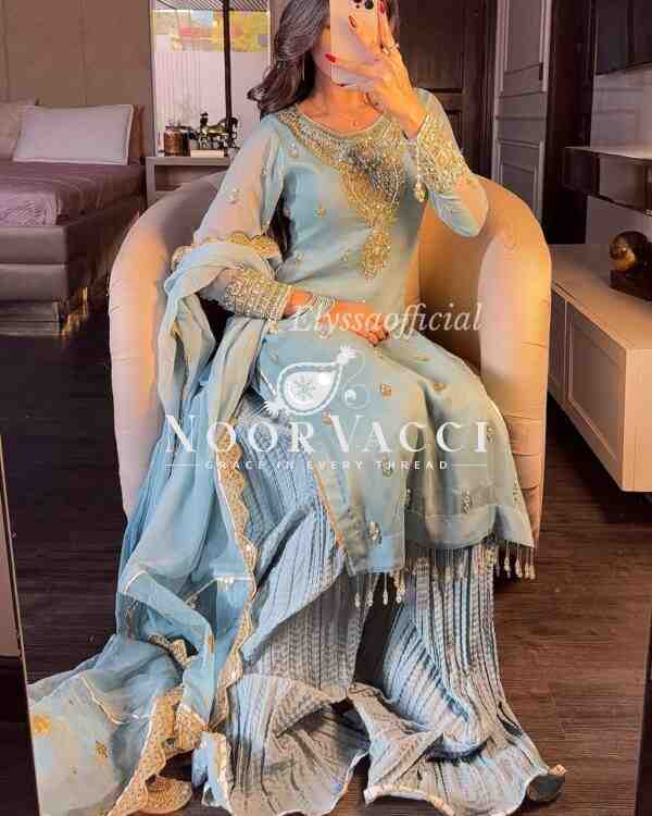 Fox Georgette Codding Sequin Embroidered Sharara Set with Dupatta - Image 3