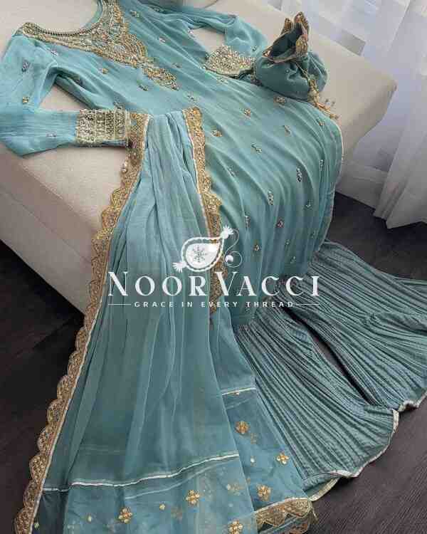 Fox Georgette Codding Sequin Embroidered Sharara Set with Dupatta - Image 6