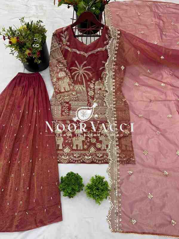 Twill Net Embroidered Palazzo Set with Dupatta – Fully Stitched Designer Wear - Image 6