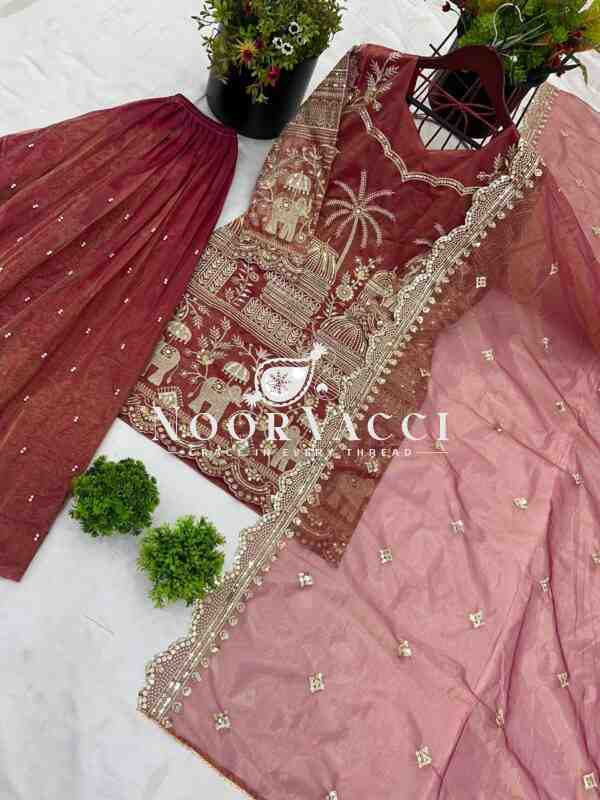 Twill Net Embroidered Palazzo Set with Dupatta – Fully Stitched Designer Wear - Image 3
