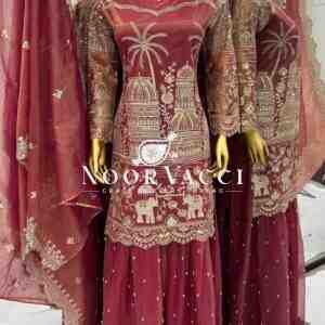Twill Net Embroidered Palazzo Set with Dupatta – Fully Stitched Designer Wear