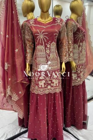 Buy Twill Net Embroidered Palazzo Set with Dupatta – Fully Stitched Designer Wear